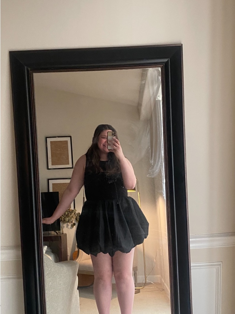 NWT / Lola Grace Black Satin Mini Dress with Puff Skirt